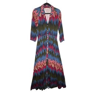 Soft Surroundings Ancient Isle Maxi Shirt Dress Button Feather Boho Womens Small